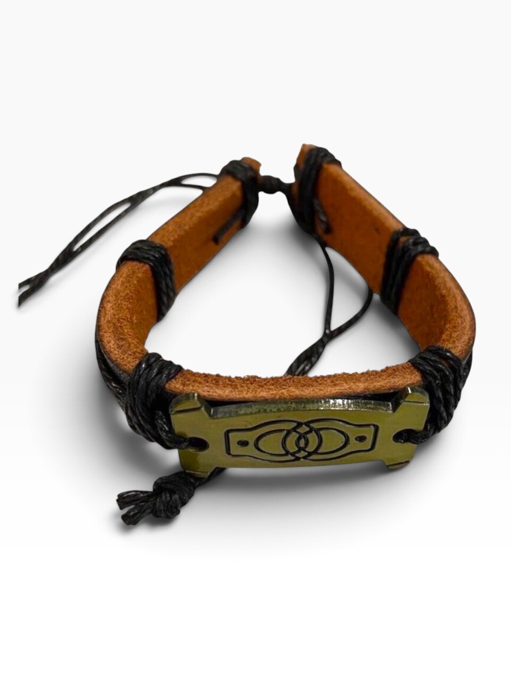 Leather & Metal Adjustable Bracelet With metal  handcuffs symbol commitment